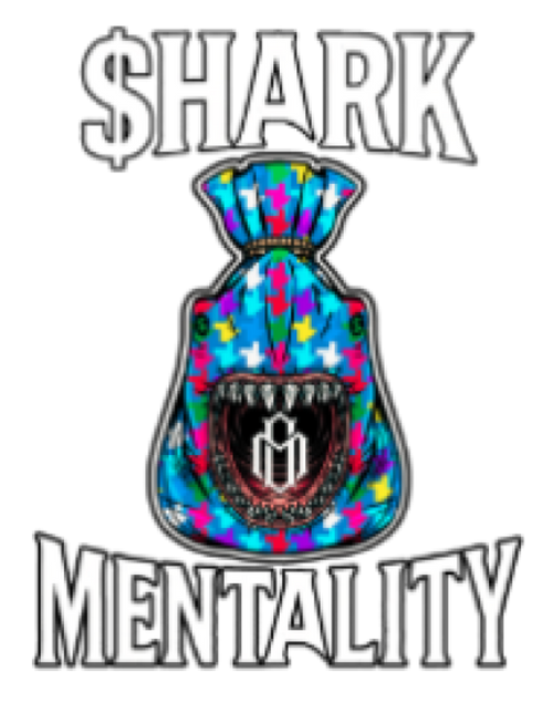 Shark Mentality Streetwear Logo - Multi-Color Shark Face with Money Bag Graphic for Hustler Apparel